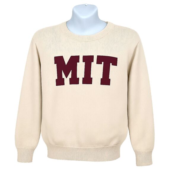 MIT Sweater The Coop100% Off White Cotton Knit Applique Lettering Academia - Picture 1 of 8